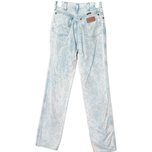 Wrangler Denim - Vtg 80s Wrangler Jeans Aqua Acid Wash Denim Cowgirl Cut (26x33) USA Made RARE